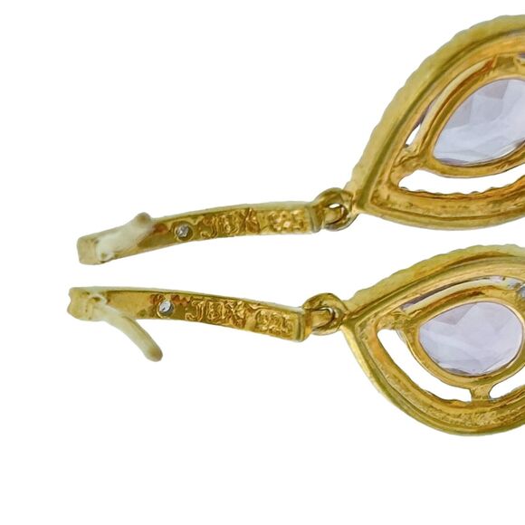 JBX Sterling Silver Gold Plate Purple Amethyst Diamond Accent Dangle Earrings - Picture 3 of 6